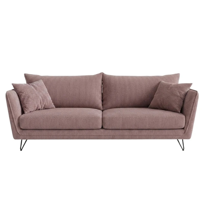 Canapé 3 places velours côtelé camel pieds métal 204cm HASTING Sofacasa