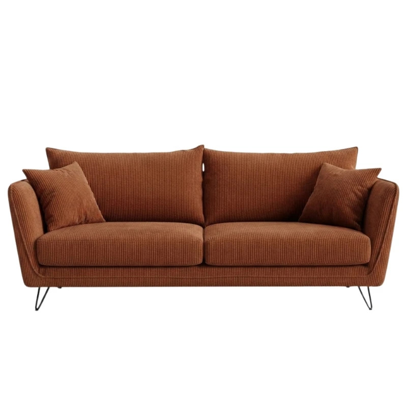 Canapé rouille 3 places velours côtelé et pieds métal 204cm HASTING Sofacasa