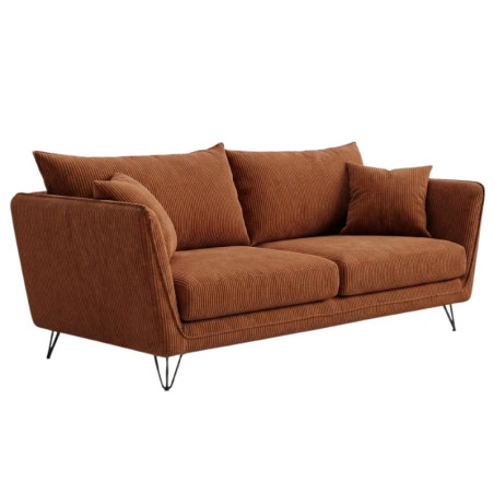 Canapé rouille 3 places velours côtelé et pieds métal 204cm HASTING Sofacasa
