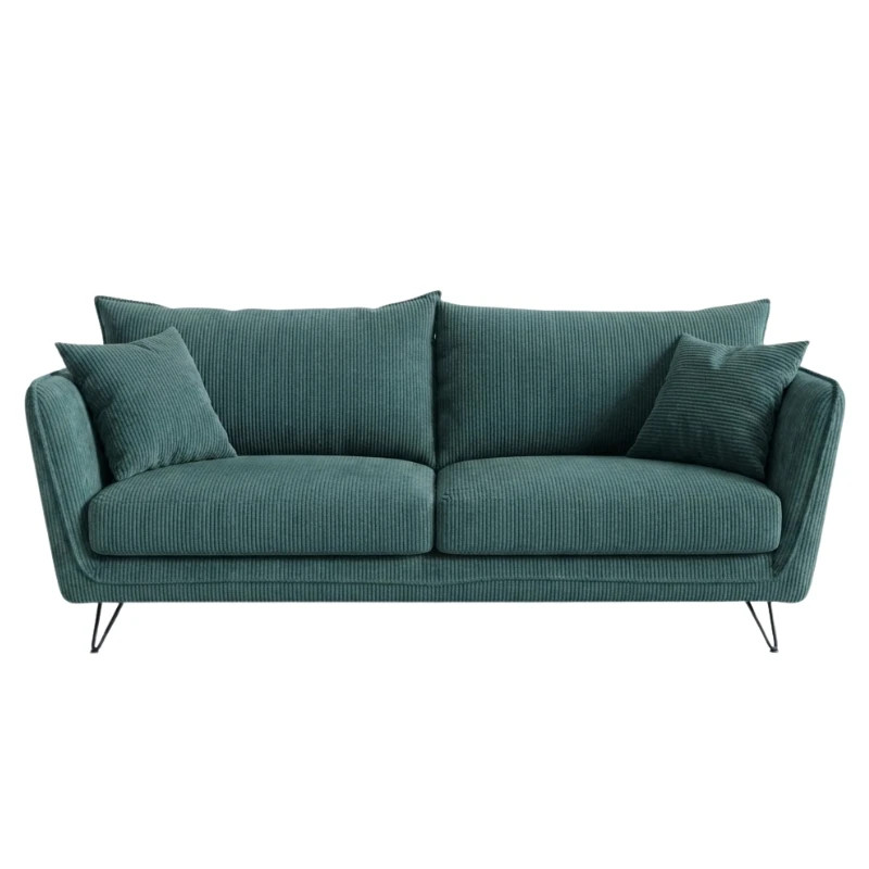 Canapé 3 places velours côtelé bleu pieds métal 204cm HASTING Sofacasa