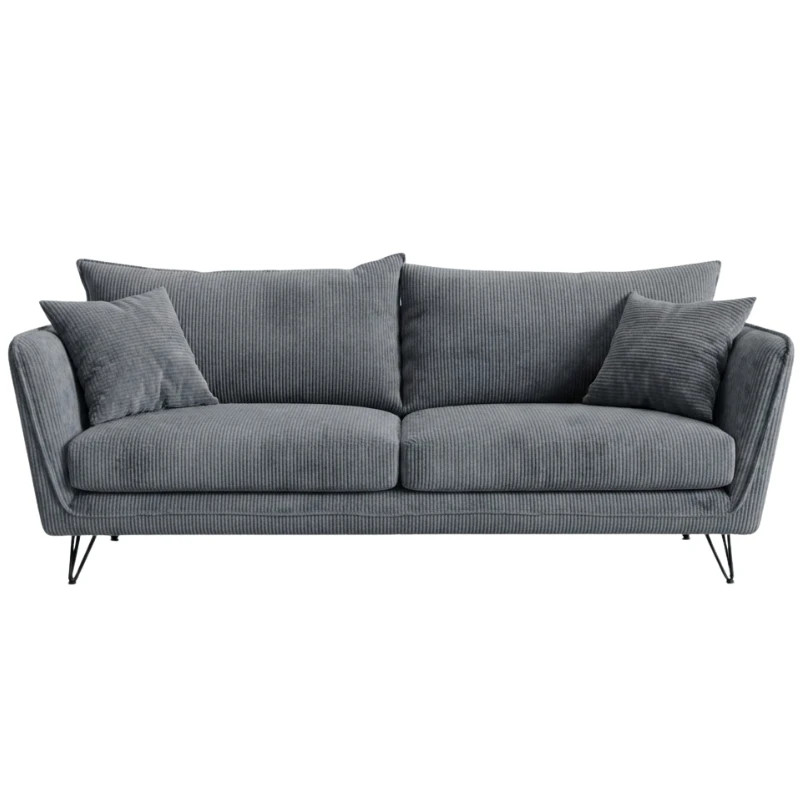 Canapé 3 places velours côtelé gris pieds métal 204cm HASTING Sofacasa