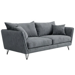 Canapé 3 places velours côtelé gris pieds métal 204cm HASTING Sofacasa