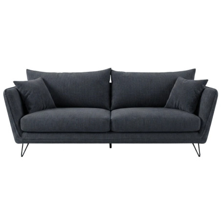Canapé 3 places velours côtelé anthracite pieds métal 204cm HASTING Sofacasa