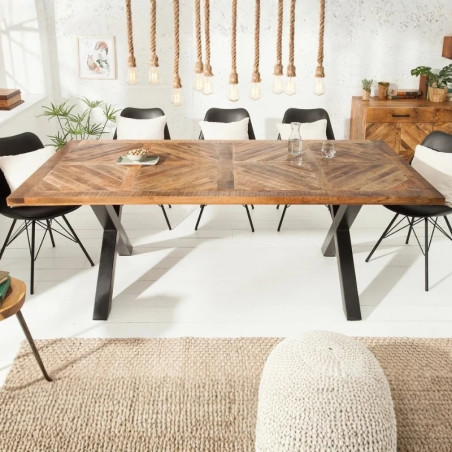 Table à manger en manguier massif pieds en X métal 160cm INFINITY HOME