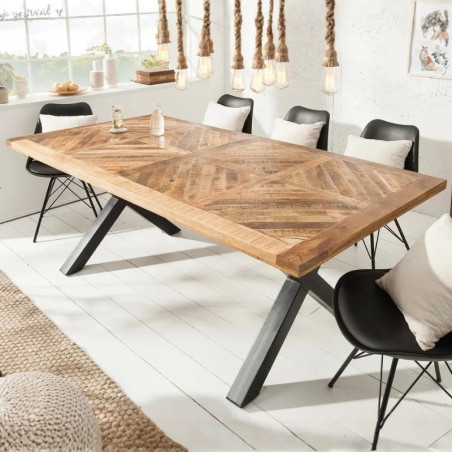 Table à manger en manguier massif pieds en X métal 200cm INFINITY HOME