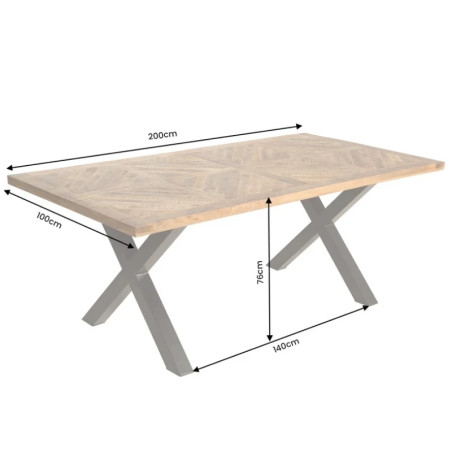 Table à manger en manguier massif pieds en X métal 200cm INFINITY HOME