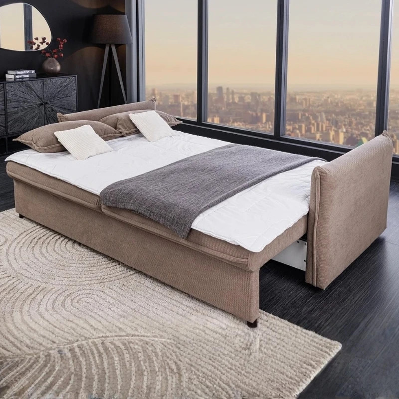 Canapé-lit 3 places velours côtelé taupe 215 cm APARTMENT