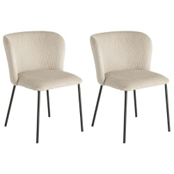 Lot de 2 chaises velours côtelé beige et métal LYON