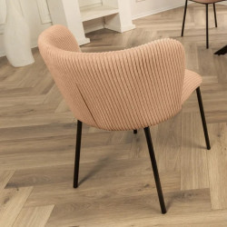 Lot de 2 chaises velours côtelé rose et métal LYON