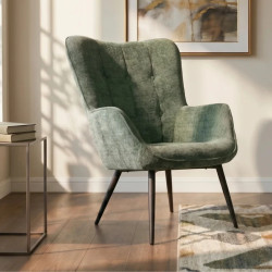 Fauteuil tissu chenille vert accoudoirs SCANDINAVIA