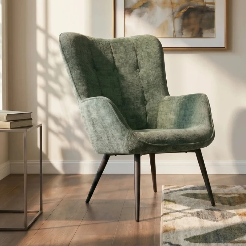 Fauteuil tissu chenille vert accoudoirs SCANDINAVIA
