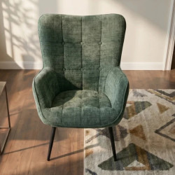 Fauteuil tissu chenille vert accoudoirs SCANDINAVIA