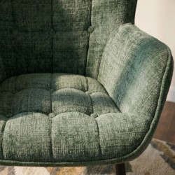 Fauteuil tissu chenille vert accoudoirs SCANDINAVIA