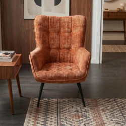 Fauteuil tissu chenille rouille accoudoirs SCANDINAVIA