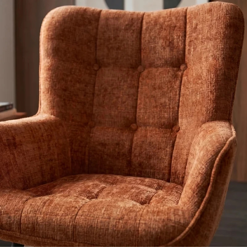 Fauteuil tissu chenille rouille accoudoirs SCANDINAVIA