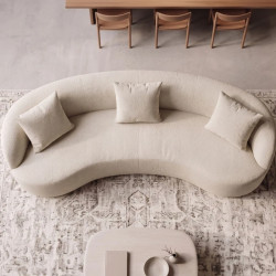 Canapé 3 places design arrondi tissu bouclé beige 230 cm ATELIER