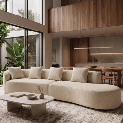 Grand canapé design arrondi tissu bouclé beige 330 cm ATELIER