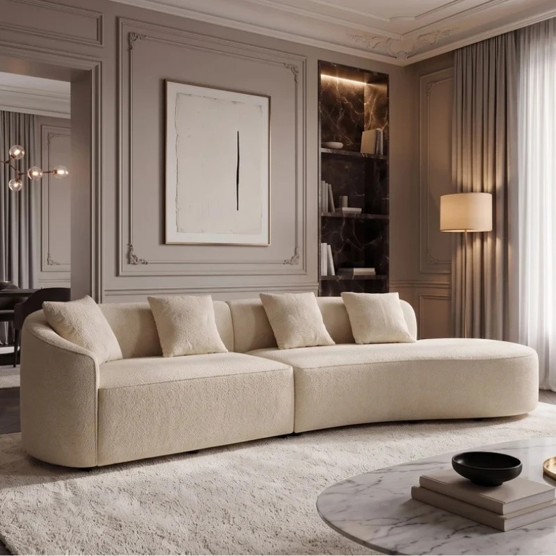 Grand canapé design arrondi tissu bouclé beige 330 cm ATELIER