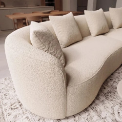 Grand canapé design arrondi tissu bouclé beige 330 cm ATELIER