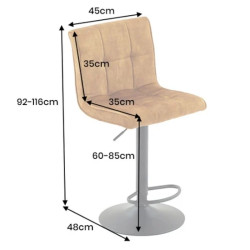 Lot de 2 tabourets de bar velours moutarde réglable en hauteur MODENA