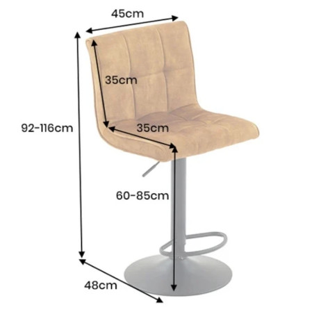 Lot de 2 tabourets de bar velours moutarde réglable en hauteur MODENA