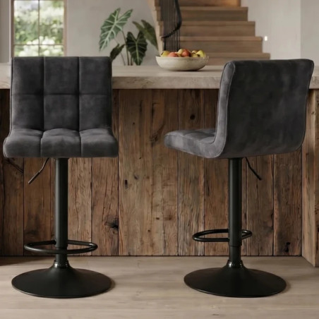 Lot de 2 tabourets de bar velours anthracite réglable en hauteur MODENA