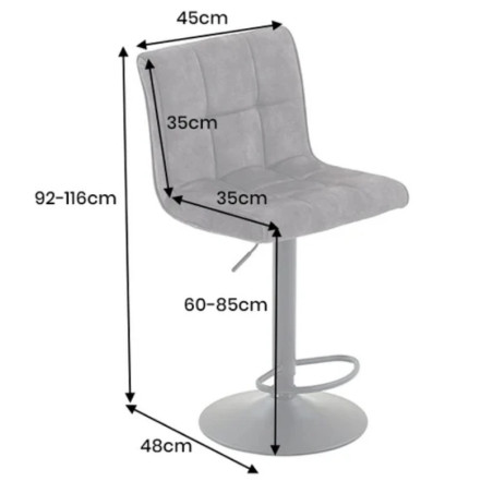 Lot de 2 tabourets de bar velours anthracite réglable en hauteur MODENA