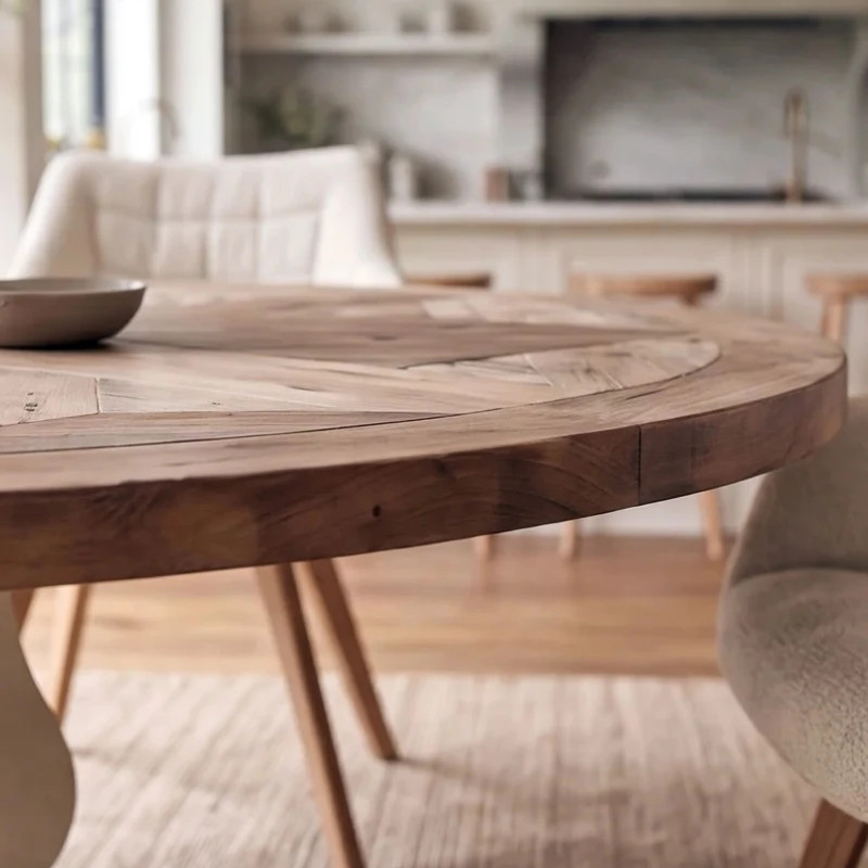 Table ronde en pin recyclé Ø140cm HAMPTONS pied central crème