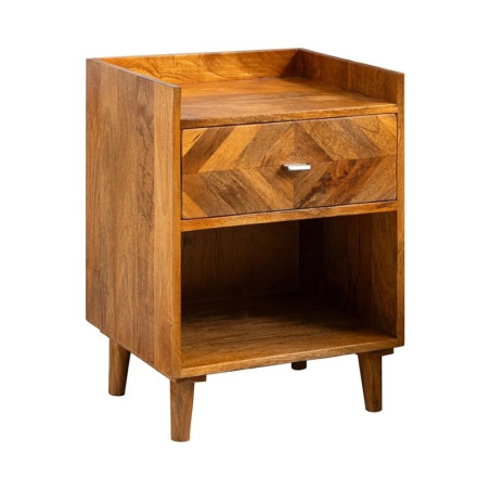 Table de chevet en bois de manguier avec tiroir et étagère INFINITY