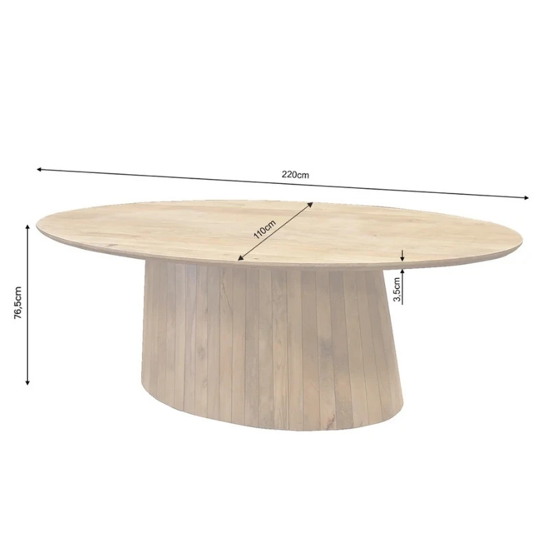 Table ovale bois massif de manguier pied moderne 220cm ART DECO