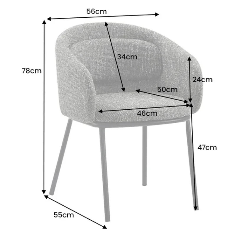 Lot de 2 chaises salle à manger en tissu gris avec accoudoirs FLORENZ