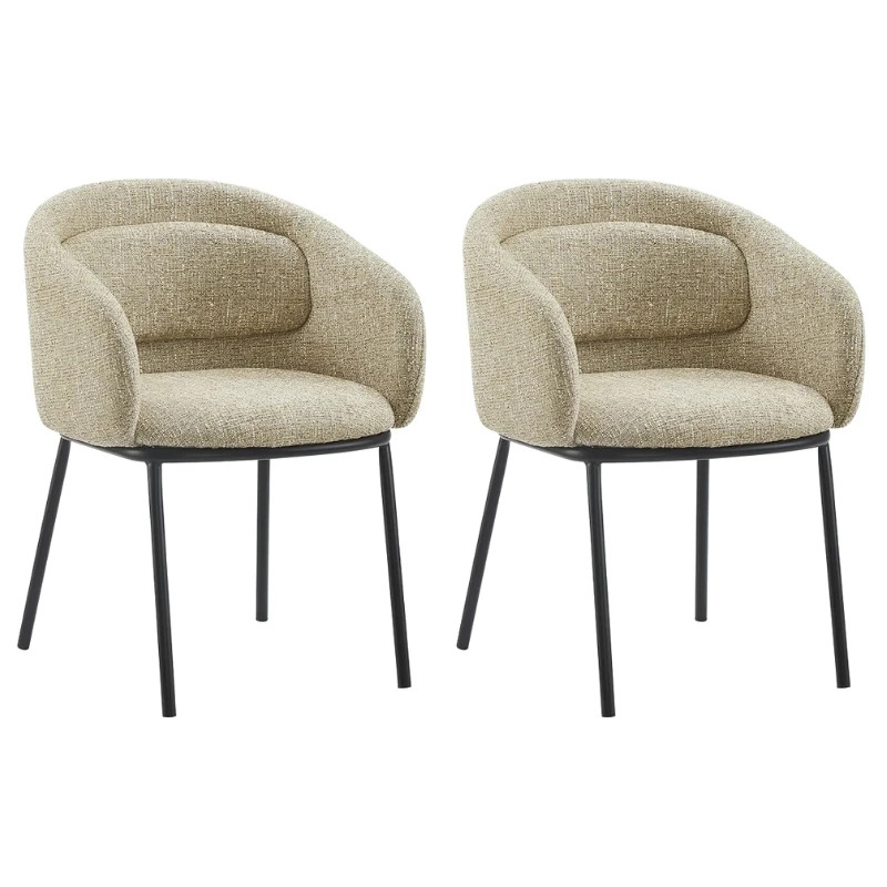 Lot de 2 chaises salle à manger en tissu beige avec accoudoirs FLORENZ