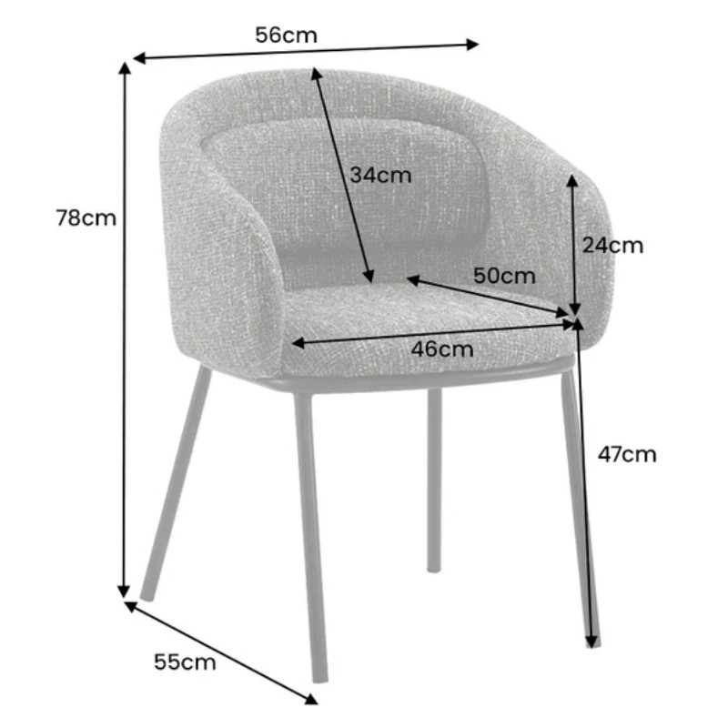 Lot de 2 chaises salle à manger en tissu rouille avec accoudoirs FLORENZ