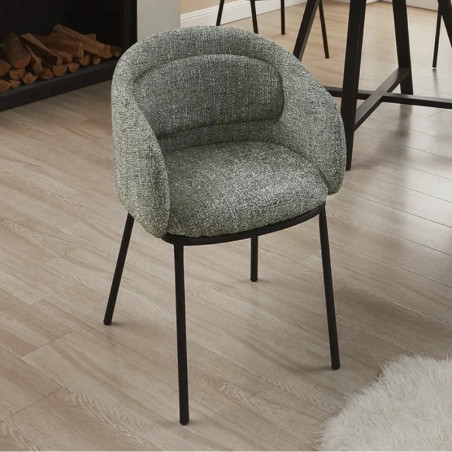 Lot de 2 chaises salle à manger en tissu vert avec accoudoirs FLORENZ