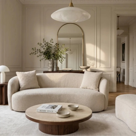 Canapé 2 places en bouclette beige champagne 178cm ELEMENTAL