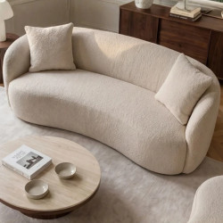 Canapé 2 places en bouclette beige champagne 178cm ELEMENTAL