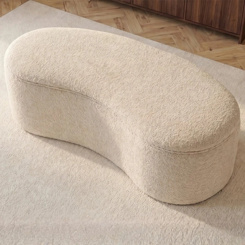 Banc coffre de rangement rembourré en bouclette beige 120cm ELEMENTAL