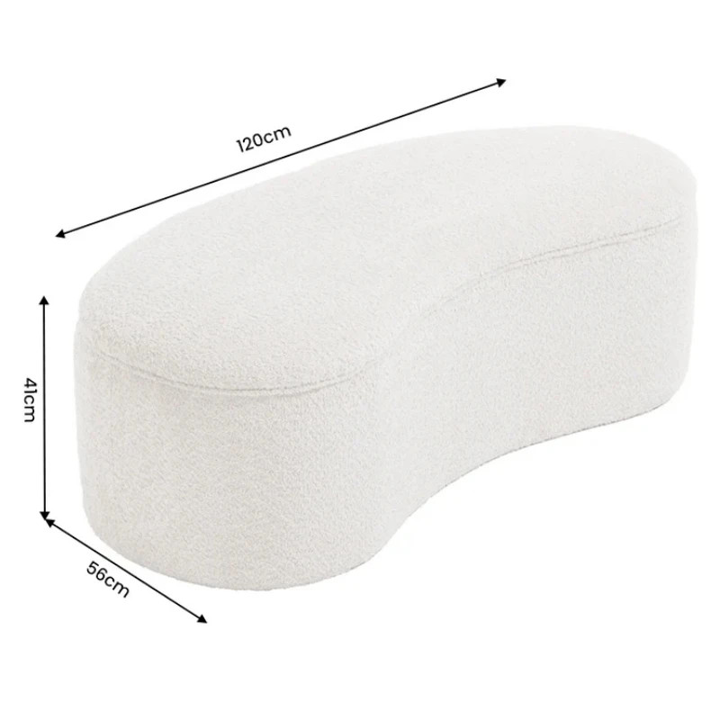 Banc coffre de rangement rembourré en bouclette beige 120cm ELEMENTAL