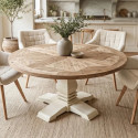 Table ronde en pin recyclé Ø120 cm HAMPTONS piétement crème
