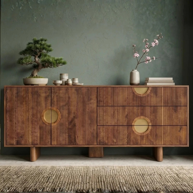 Buffet bois rétro en manguier façade texturée 177 cm MADISON