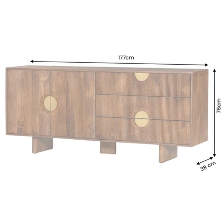 Buffet bois rétro en manguier façade texturée 177 cm MADISON