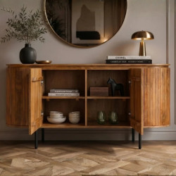 Buffet bois manguier massif style rétro façade lames 160cm GATSBY