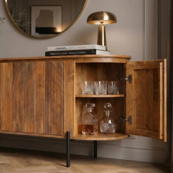 Buffet bois manguier massif style rétro façade lames 160cm GATSBY