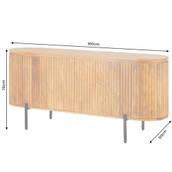 Buffet bois manguier massif style rétro façade lames 160cm GATSBY