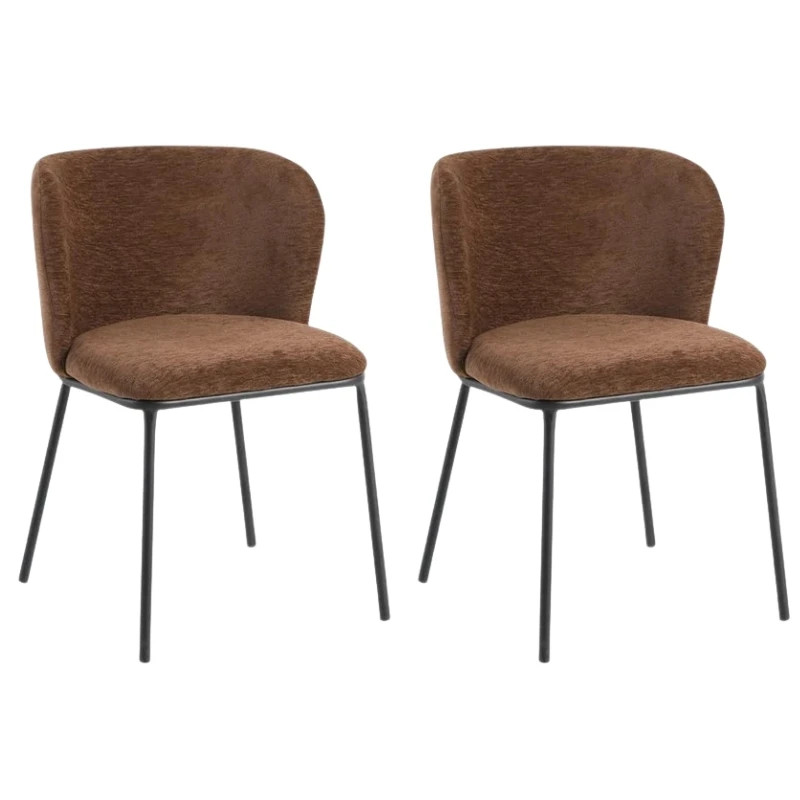 Lot de 2 chaises salle à manger en tissu marron avec rack LYON