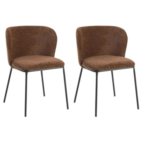 Lot de 2 chaises salle à manger en tissu marron avec rack LYON