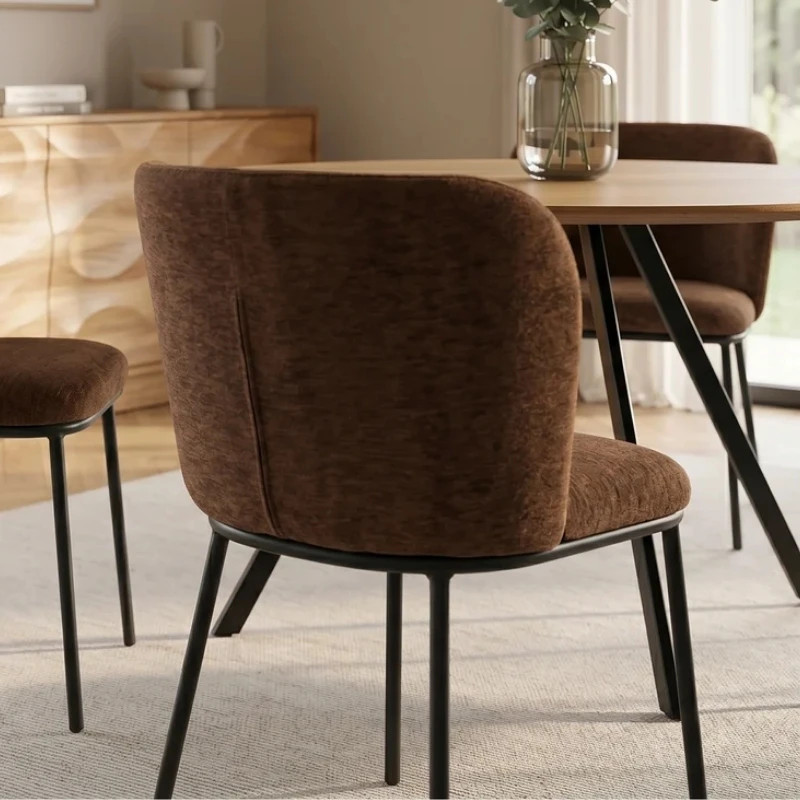 Lot de 2 chaises salle à manger en tissu marron avec rack LYON