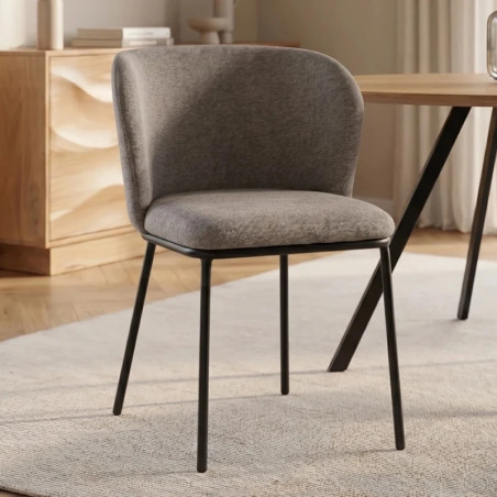 Lot de 2 chaises salle à manger en tissu gris beige avec rack LYON