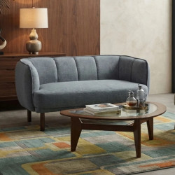 Canapé 2 places en tissu gris capitonné pieds hévéa WINDSOR Sofacasa