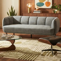 Canapé 3 places en tissu gris capitonné pieds hévéa WINDSOR Sofacasa